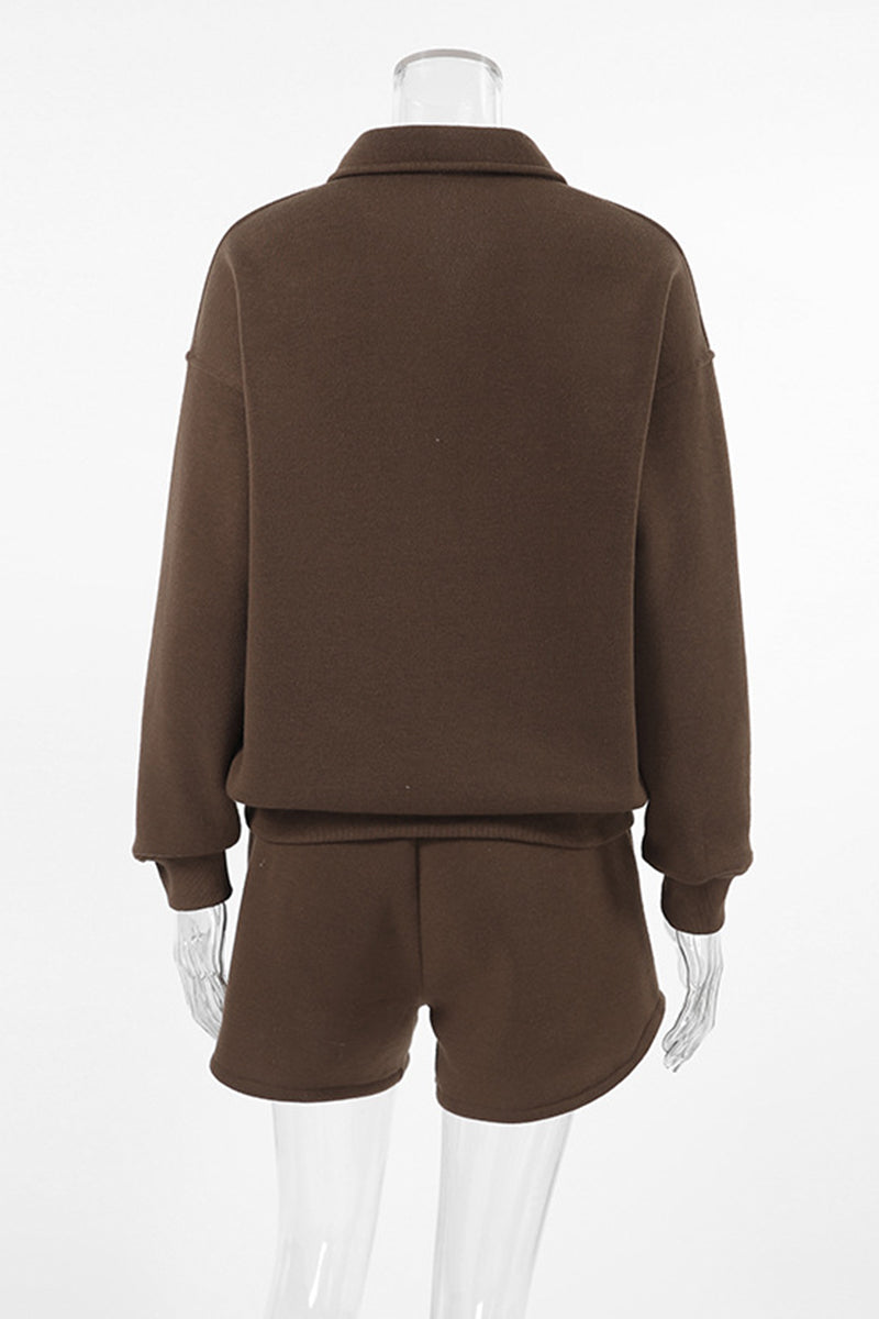 Ensemble deux pièces décontracté quotidien à manches longues avec col montant en peluche.