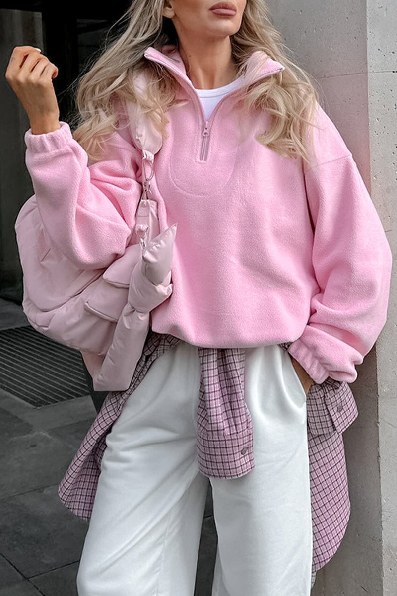 Sweats à capuche décontractés à fermeture éclair avec col montant moelleux