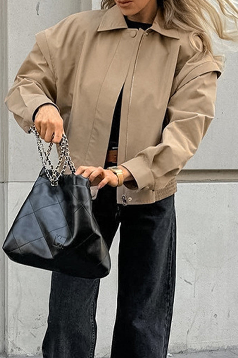 Vêtements d'extérieur décontractés, style streetwear, patchwork, col montant, fermeture éclair.