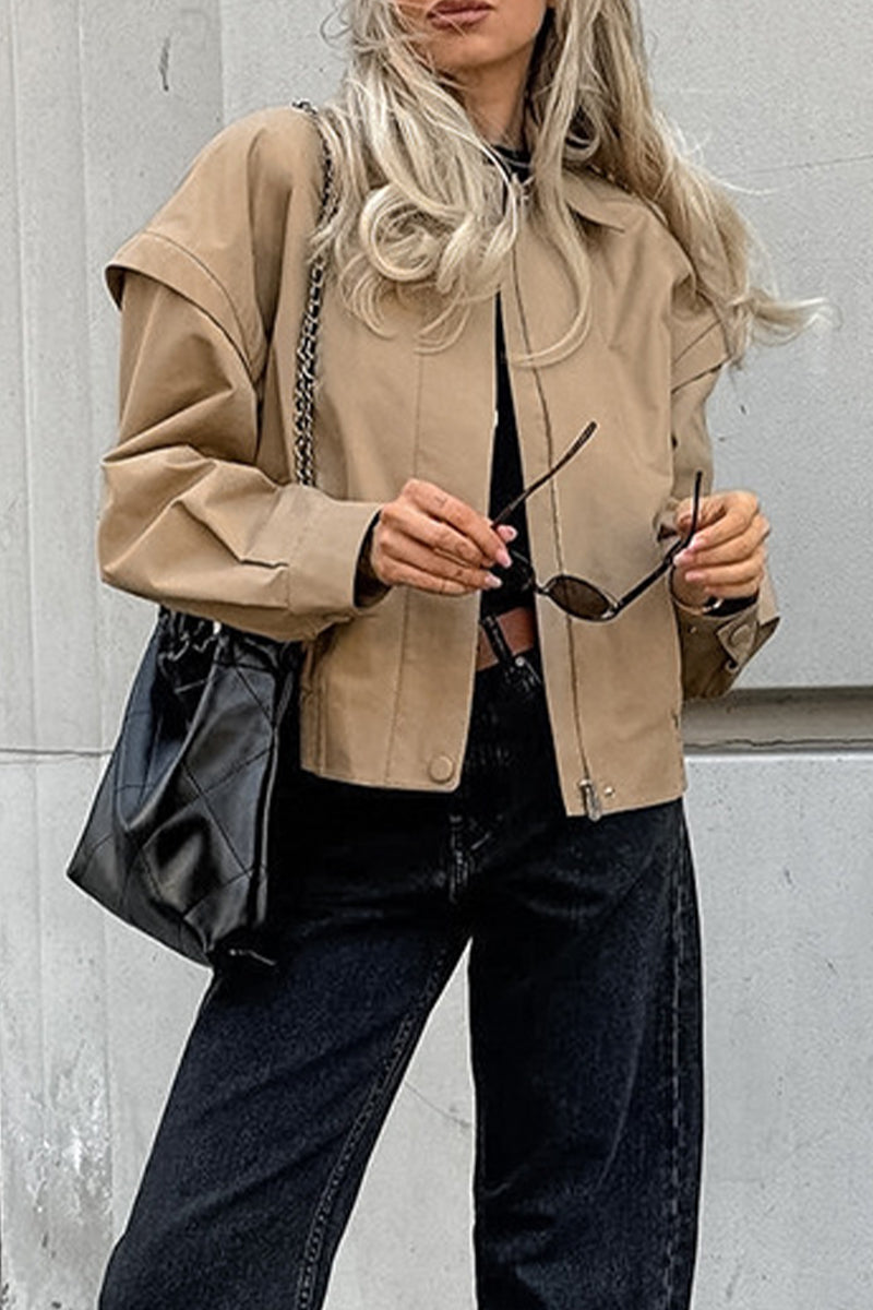 Vêtements d'extérieur décontractés, style streetwear, patchwork, col montant, fermeture éclair.