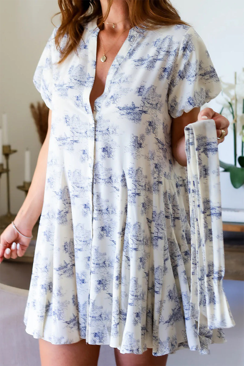 Robes élégantes du quotidien, imprimé paysage, lacets, décolleté en V, style A-line.