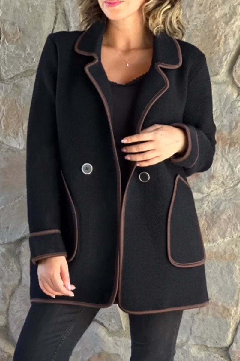 Vêtements d'extérieur décontractés, avec poches, patchwork et col montant contrasté (4 couleurs)