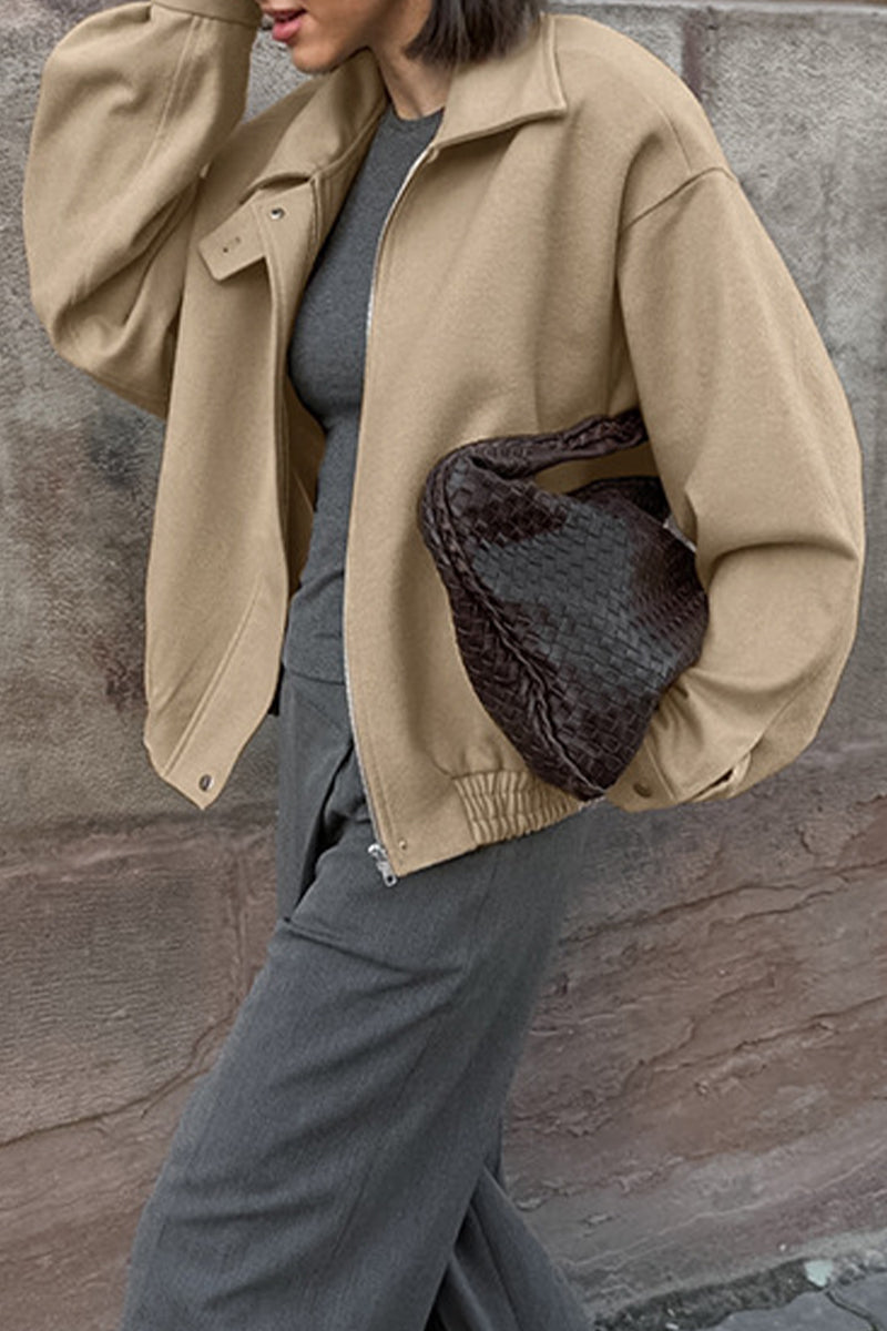 Vêtements d'extérieur décontractés, style streetwear, boutons, fermeture éclair, col montant.