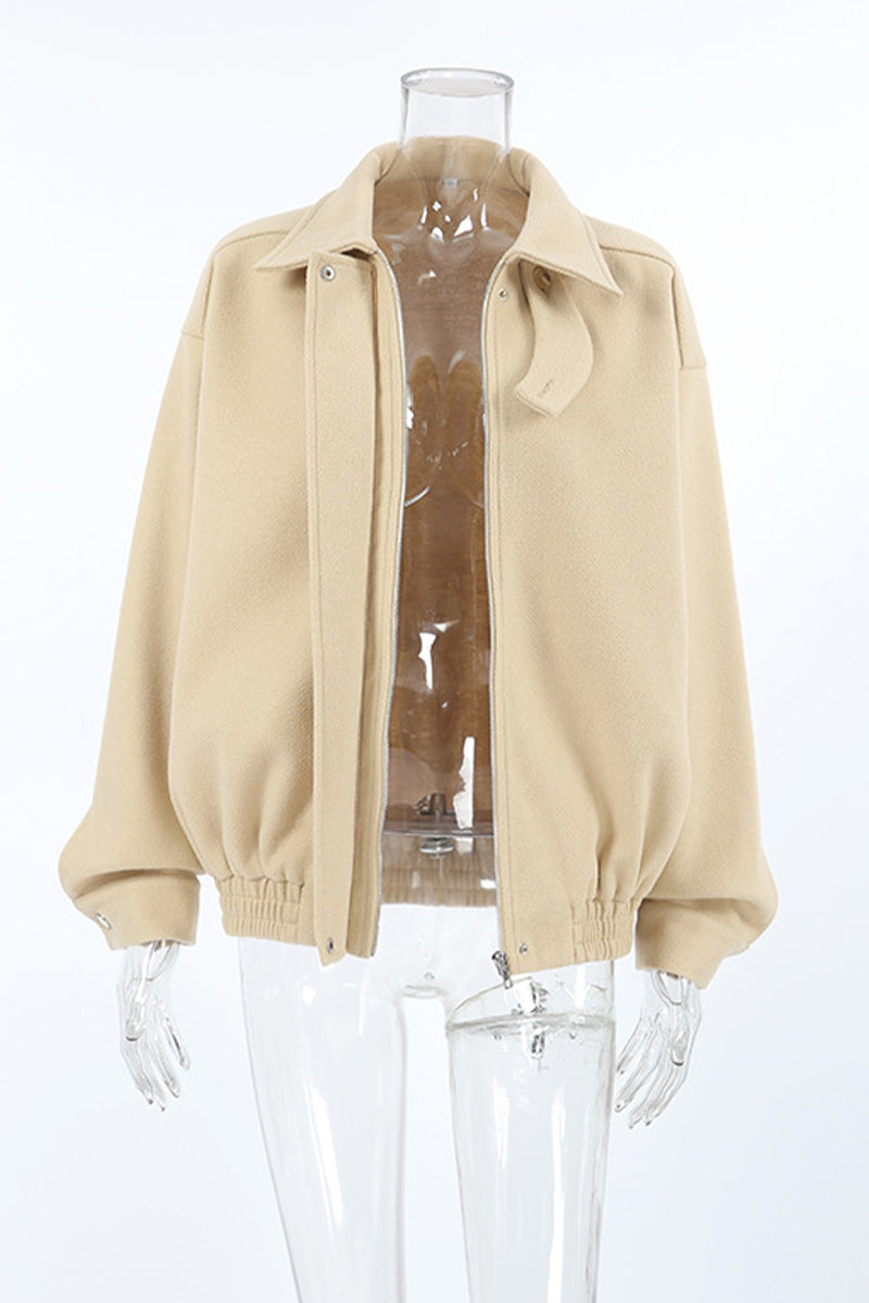 Vêtements d'extérieur décontractés, style streetwear, boutons, fermeture éclair, col montant.