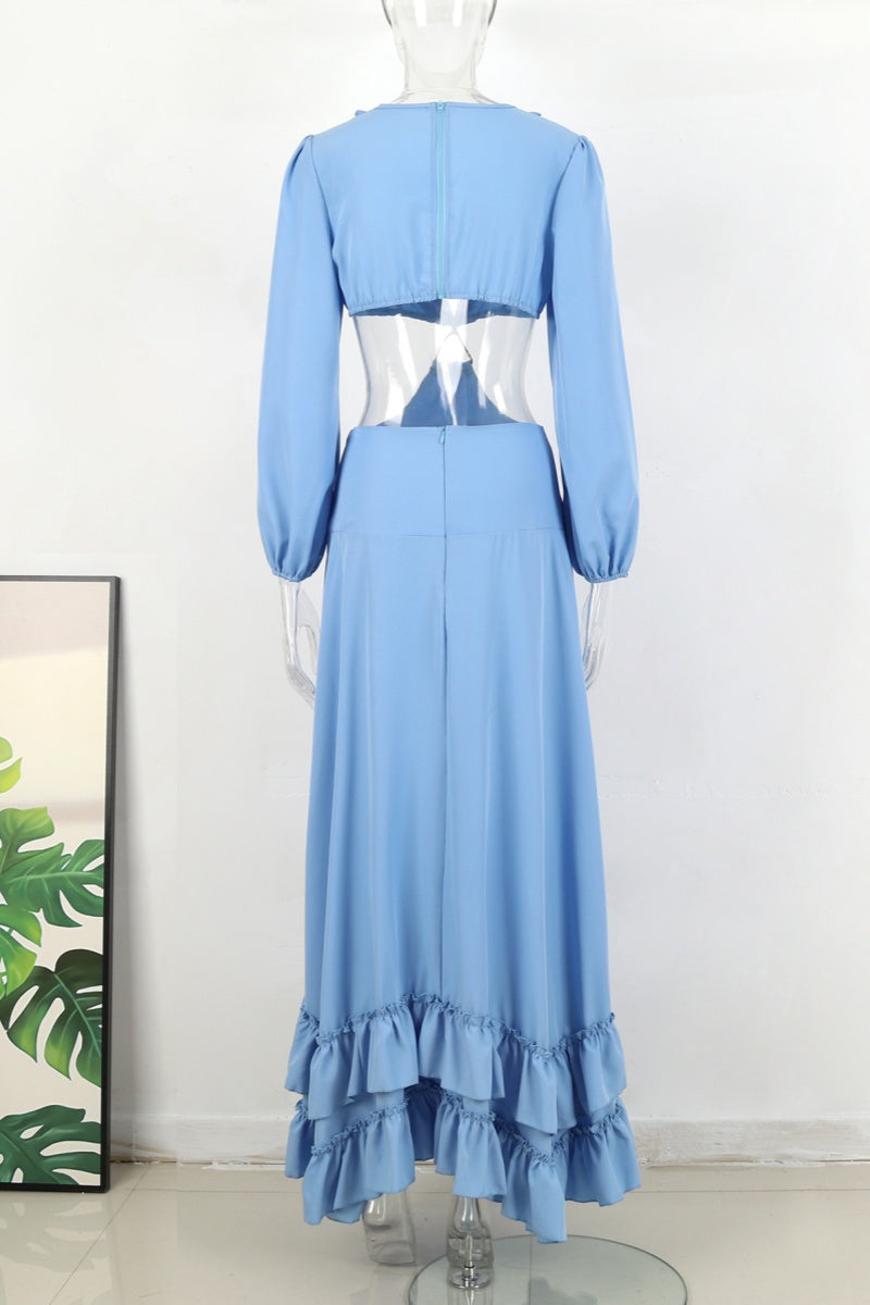 Robes longues sexy pour les vacances, décolleté en V profond et ajourées