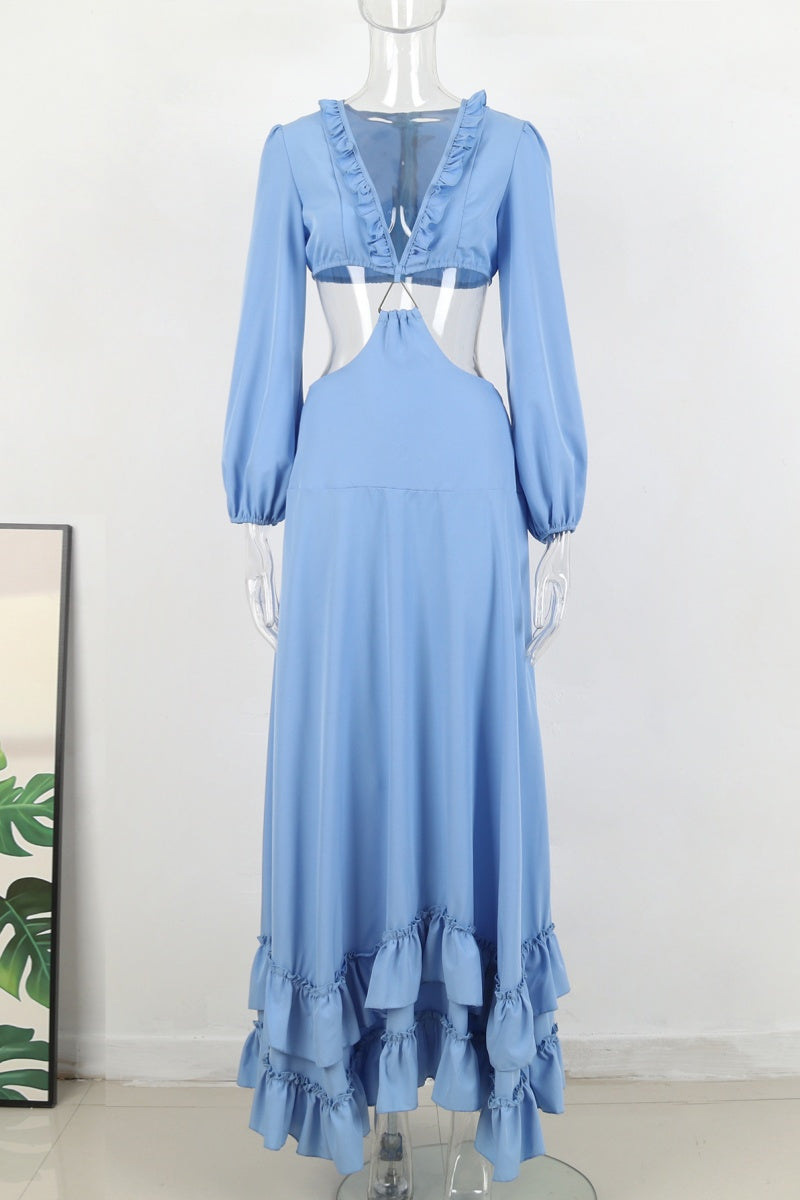 Robes longues sexy pour les vacances, décolleté en V profond et ajourées