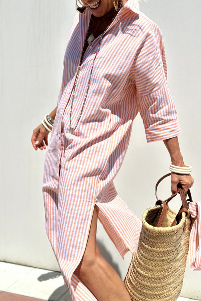 Robes chemises décontractées à imprimé géométrique, à lacets, à boutons et col montant (5 couleurs)