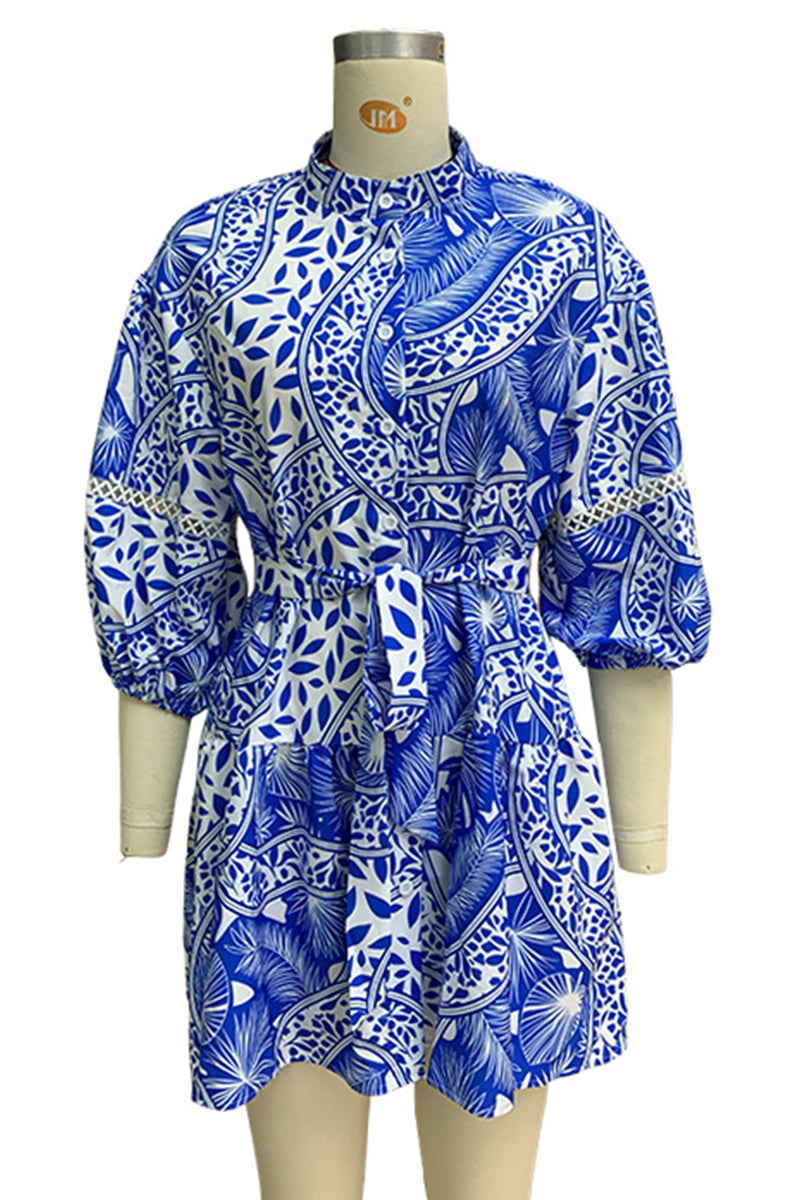 Robes-jupes décontractées à fleurs, à col mandarin, à lacets et taille haute, pour les vacances.