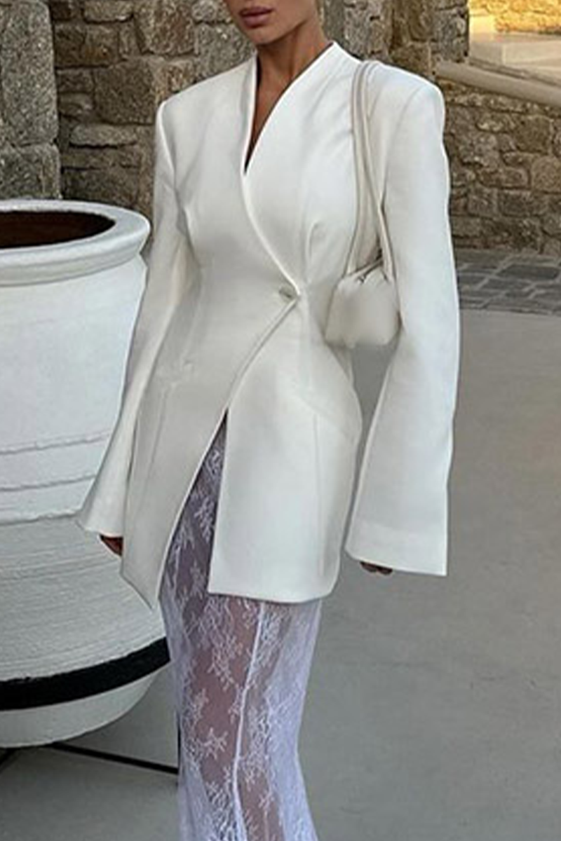 Vêtements d'extérieur décontractés, couleur unie, boutons, col en V.