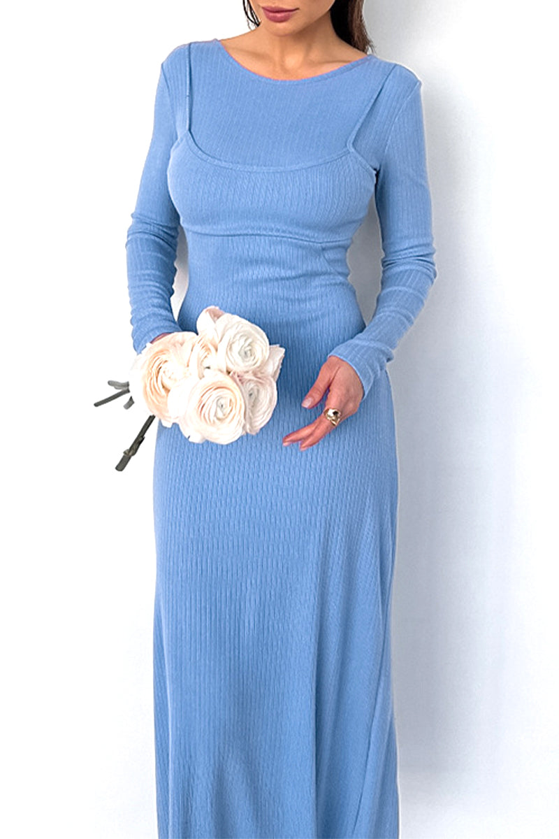 Robe-jupe trapèze élégante et décontractée, col rond, style deux pièces (simulé).