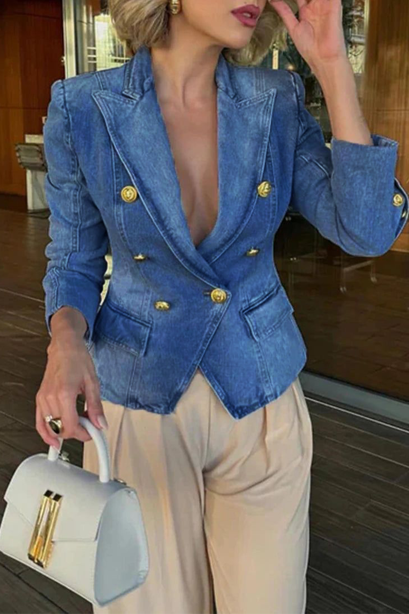 Vêtements d'extérieur décontractés, effet usé, col montant, boutons (3 couleurs)