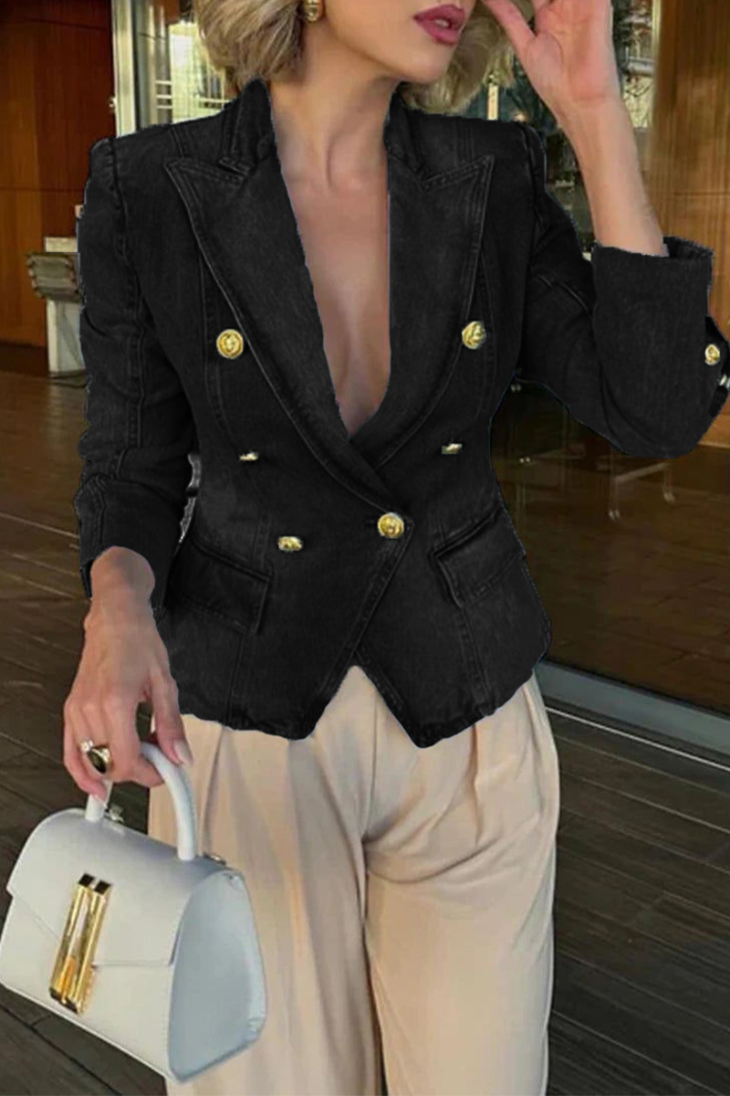 Vêtements d'extérieur décontractés, effet usé, col montant, boutons (3 couleurs)