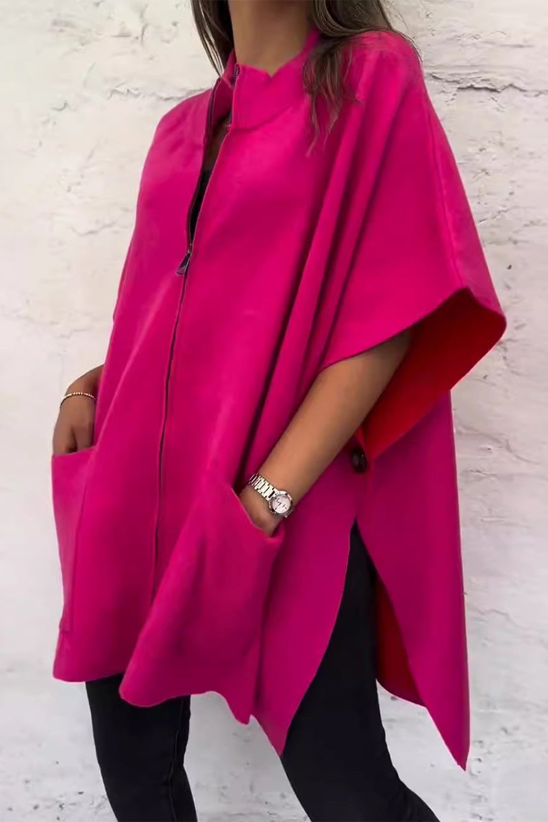 Vêtements d'extérieur décontractés, style streetwear, avec poches, fentes, fermeture éclair et col montant (3 couleurs)