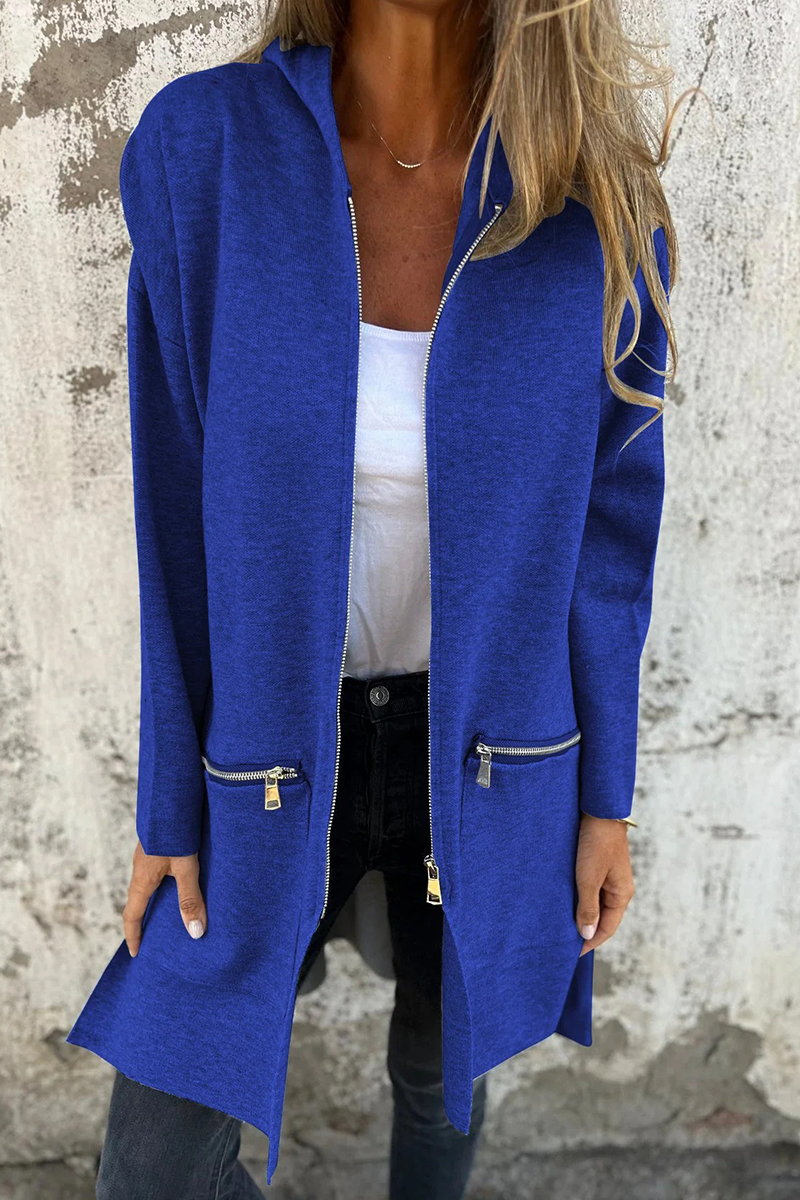 Vêtements d'extérieur à capuche zippés et fendus, style décontracté, pour tous les jours (9 couleurs)