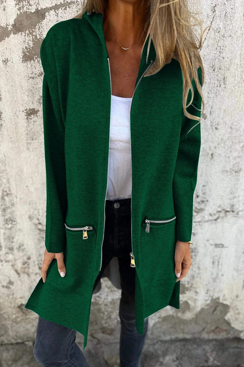 Vêtements d'extérieur à capuche zippés et fendus, style décontracté, pour tous les jours (9 couleurs)