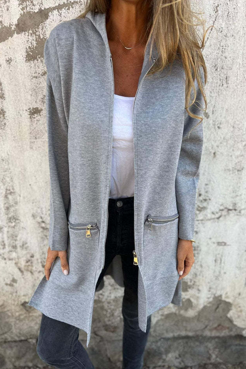 Vêtements d'extérieur à capuche zippés et fendus, style décontracté, pour tous les jours (9 couleurs)