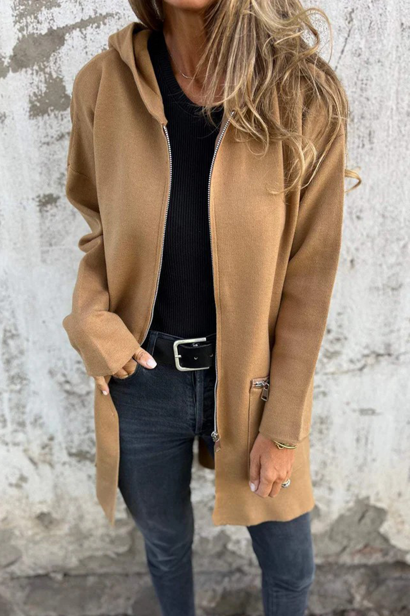 Vêtements d'extérieur à capuche zippés et fendus, style décontracté, pour tous les jours (9 couleurs)