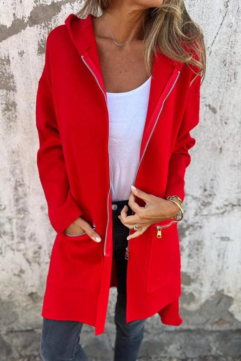 Vêtements d'extérieur à capuche zippés et fendus, style décontracté, pour tous les jours (9 couleurs)