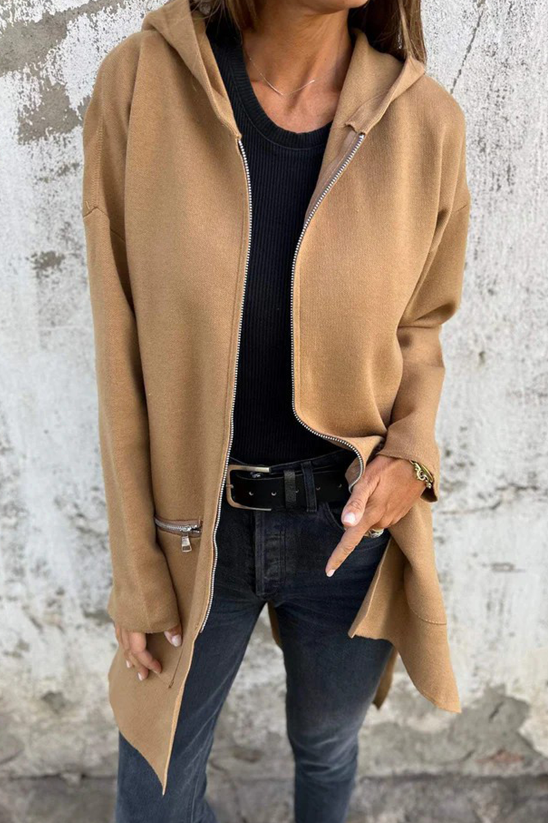 Vêtements d'extérieur à capuche zippés et fendus, style décontracté, pour tous les jours (9 couleurs)