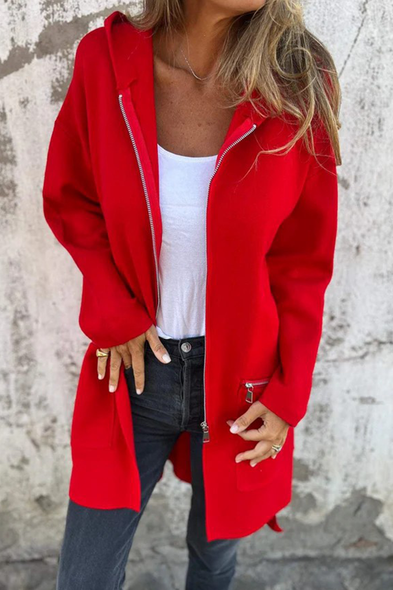 Vêtements d'extérieur à capuche zippés et fendus, style décontracté, pour tous les jours (9 couleurs)