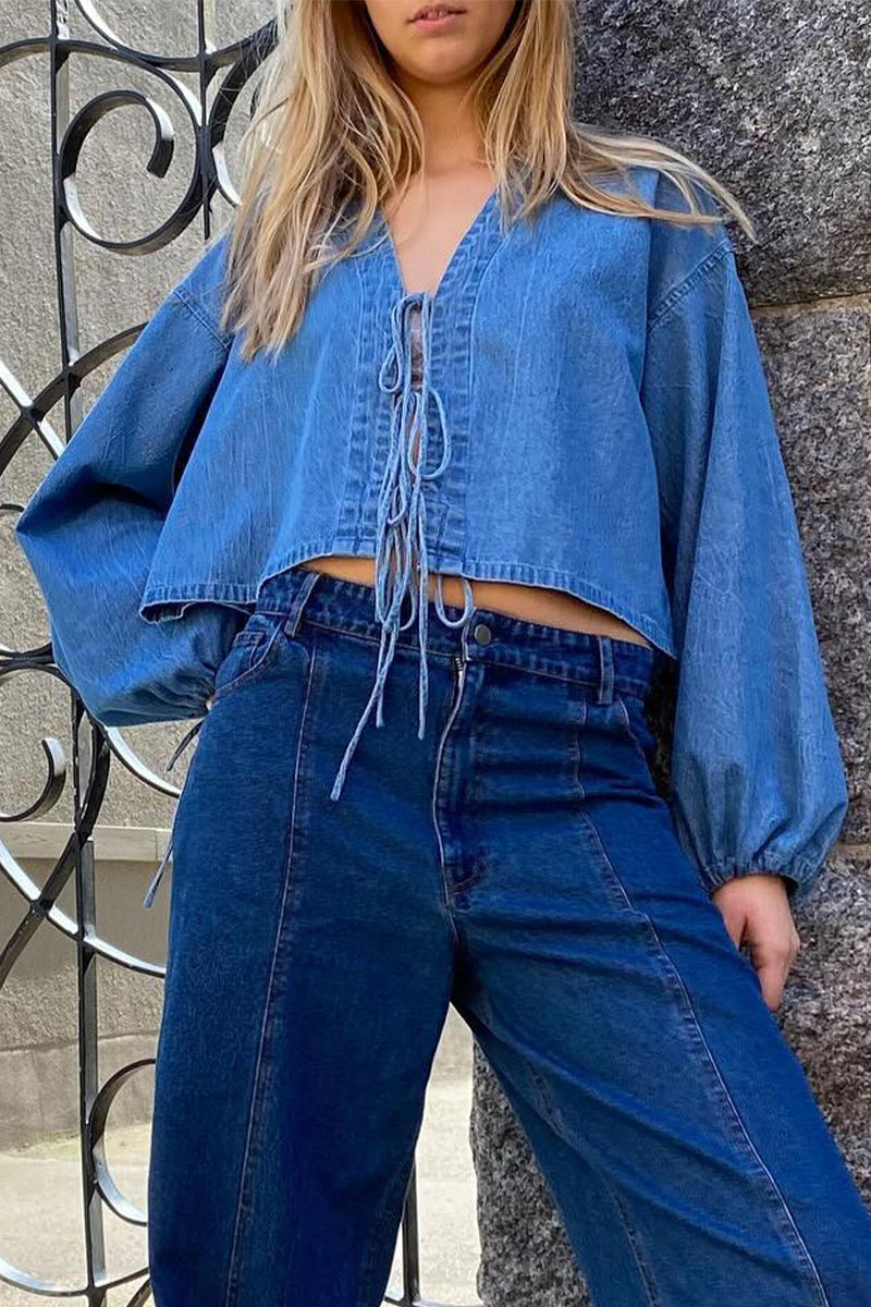 Vêtements d'extérieur décontractés, couleur unie, à lacets, avec col en V.