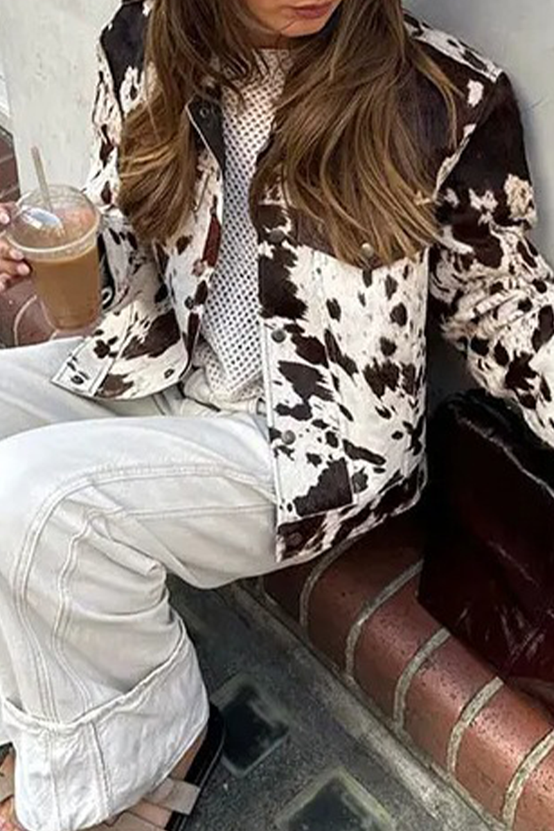 Vêtements d'extérieur décontractés à col montant contrasté, imprimé peau de serpent, avec poches.