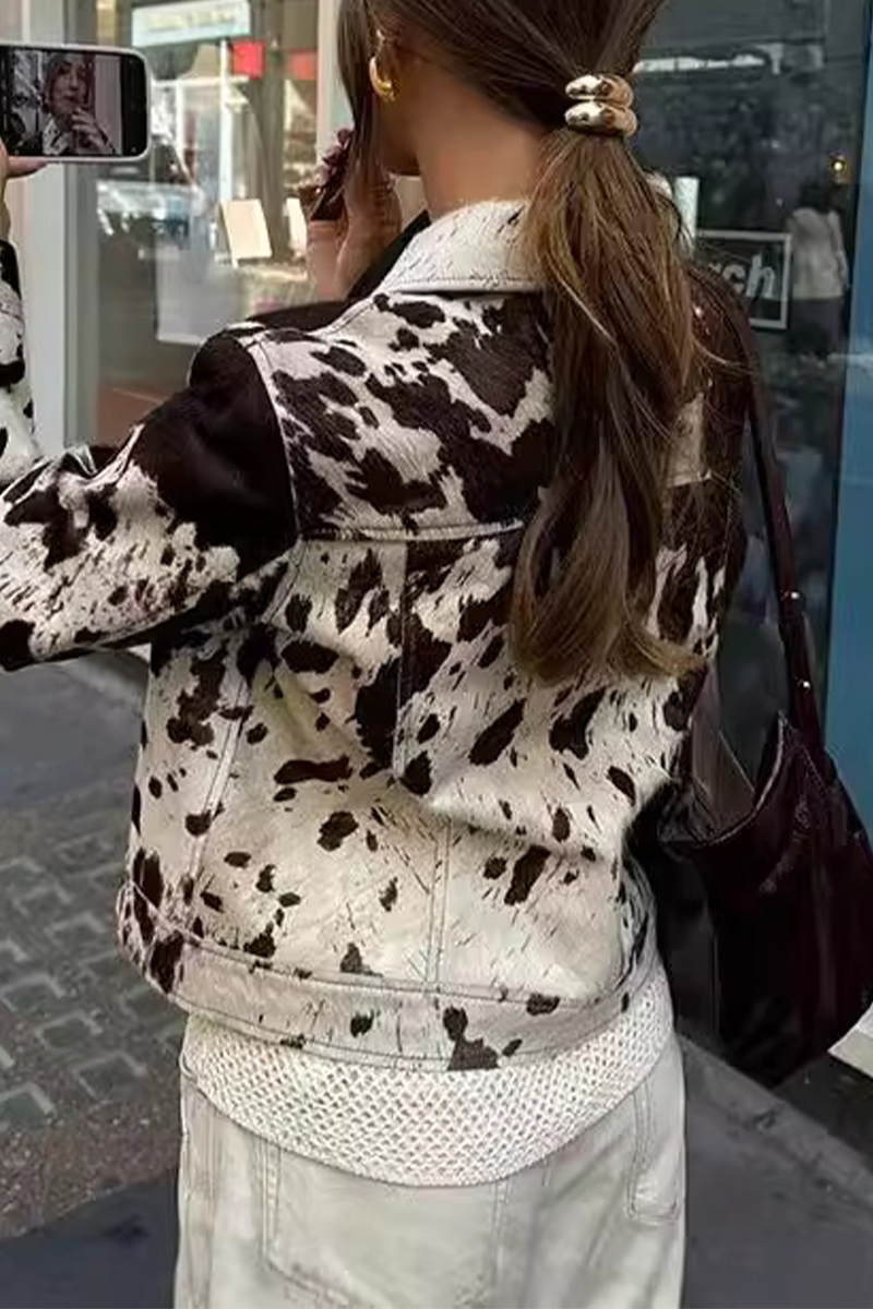 Vêtements d'extérieur décontractés à col montant contrasté, imprimé peau de serpent, avec poches.