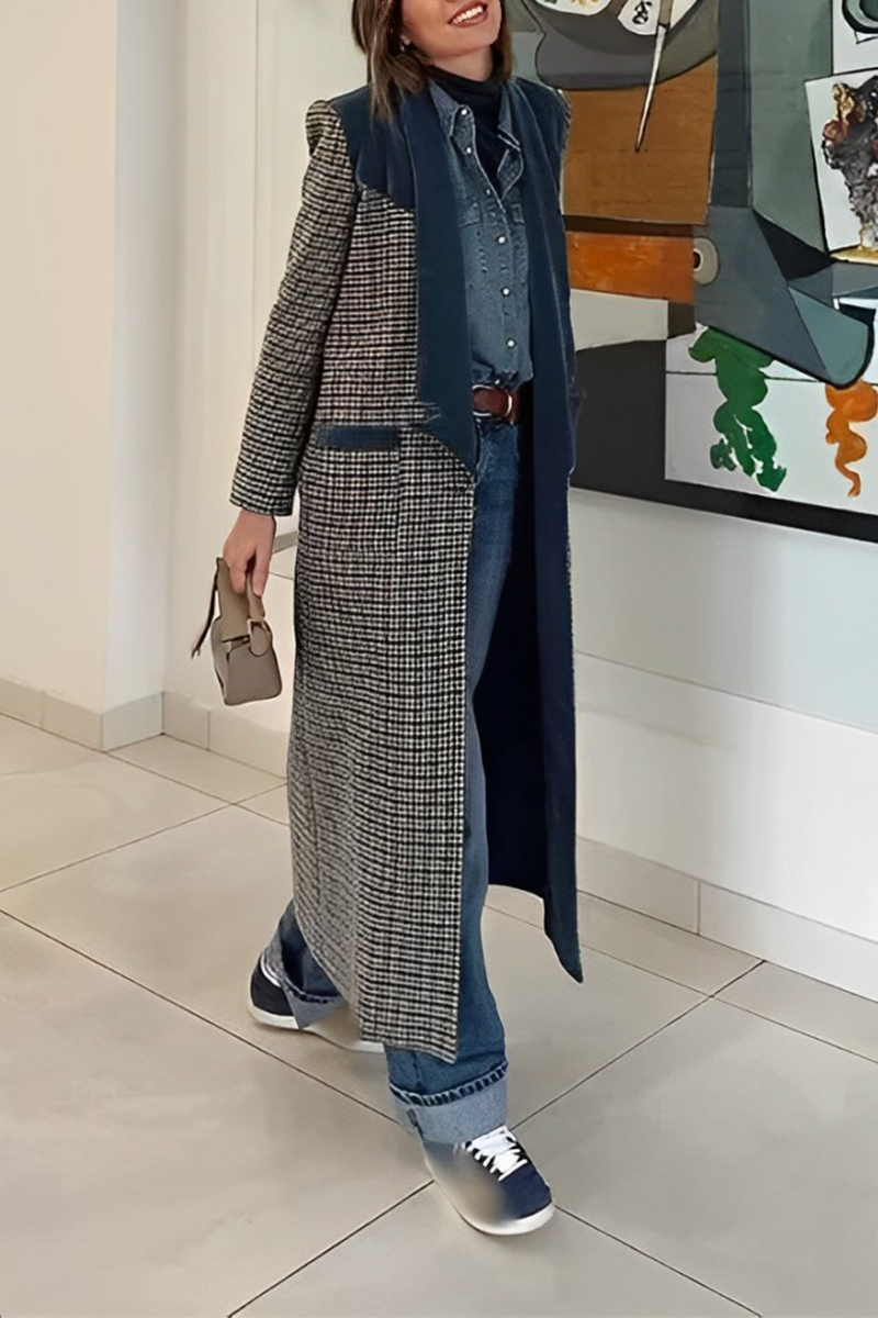 Vêtements d'extérieur décontractés à carreaux, style streetwear, avec empiècements contrastés et col montant.