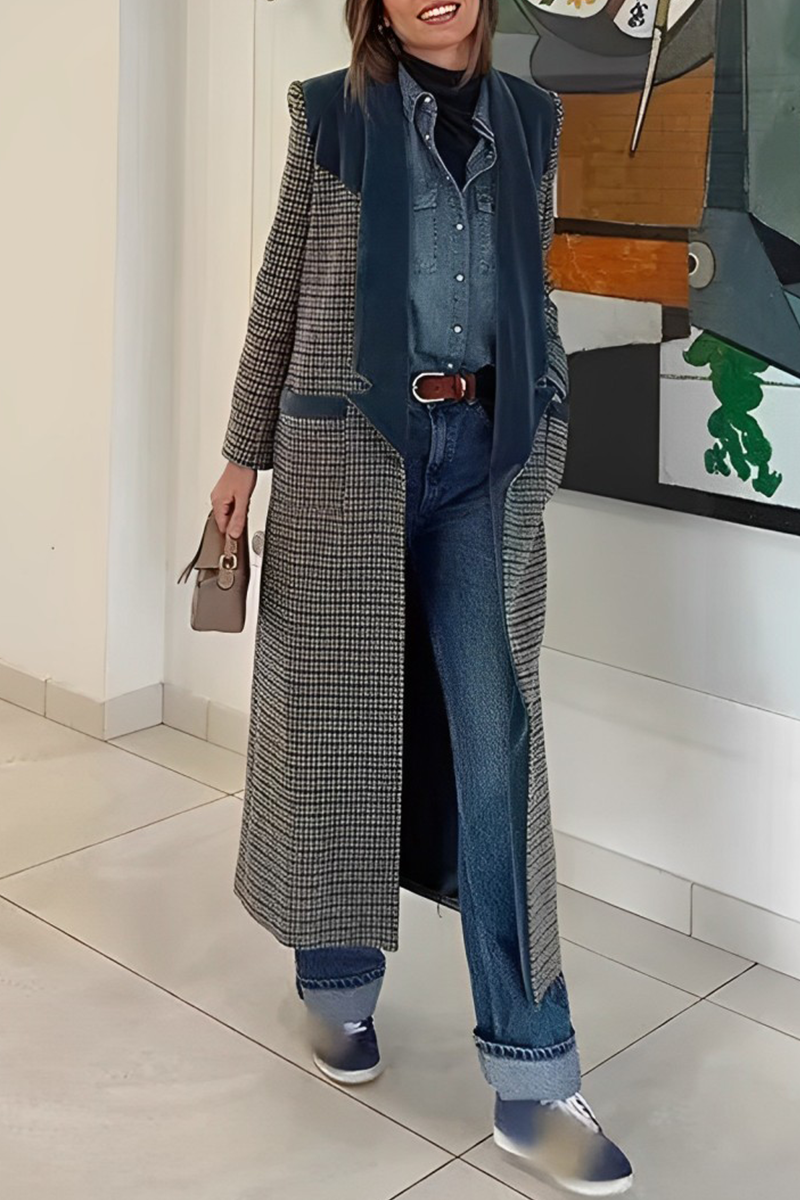 Vêtements d'extérieur décontractés à carreaux, style streetwear, avec empiècements contrastés et col montant.