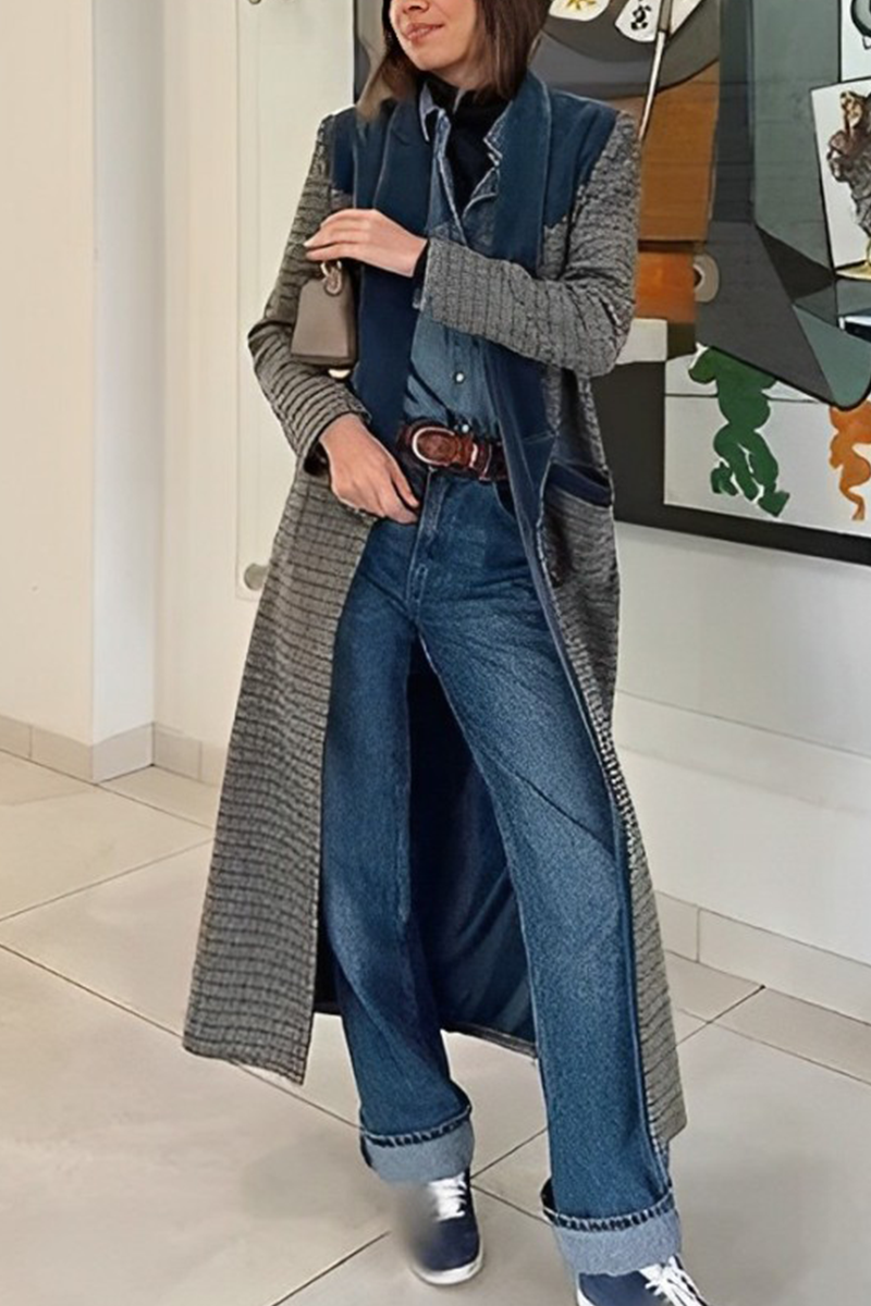 Vêtements d'extérieur décontractés à carreaux, style streetwear, avec empiècements contrastés et col montant.