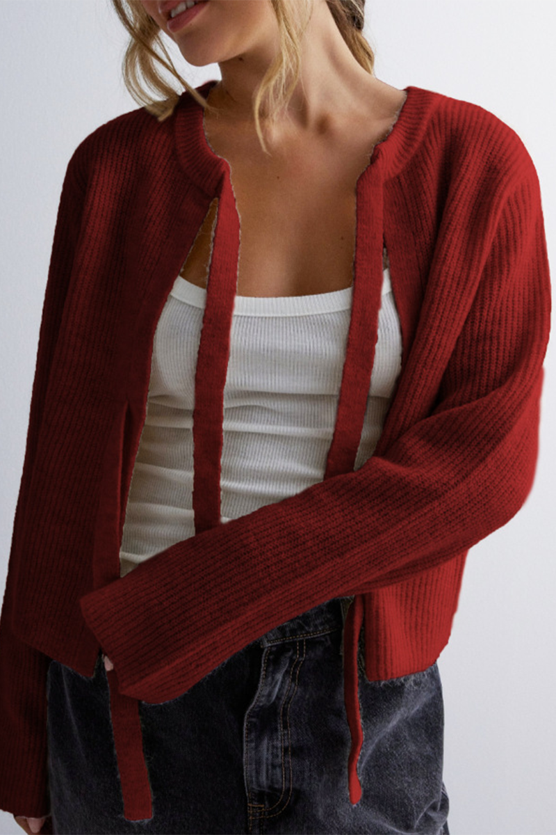 Vêtements d'extérieur décontractés à lacets et col rond (7 couleurs)