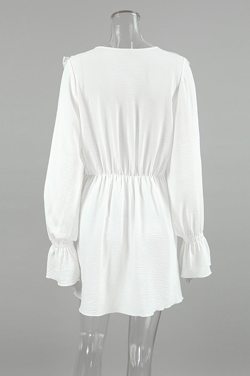 Sexy Schnürkleid mit Rüschen, V-Ausschnitt und A-Linien-Schnitt