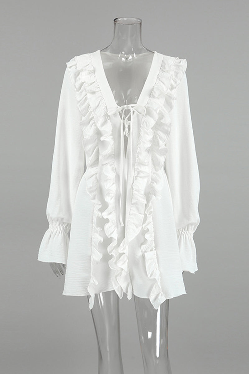 Sexy Schnürkleid mit Rüschen, V-Ausschnitt und A-Linien-Schnitt