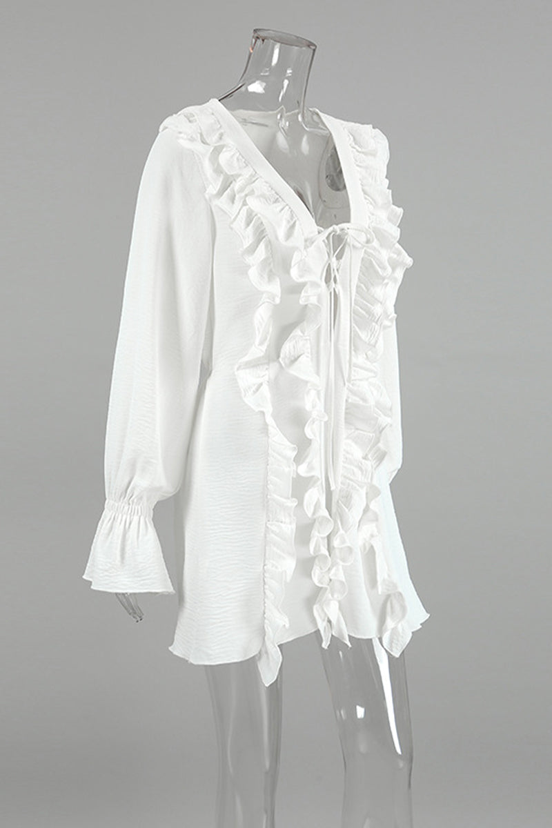 Sexy Schnürkleid mit Rüschen, V-Ausschnitt und A-Linien-Schnitt