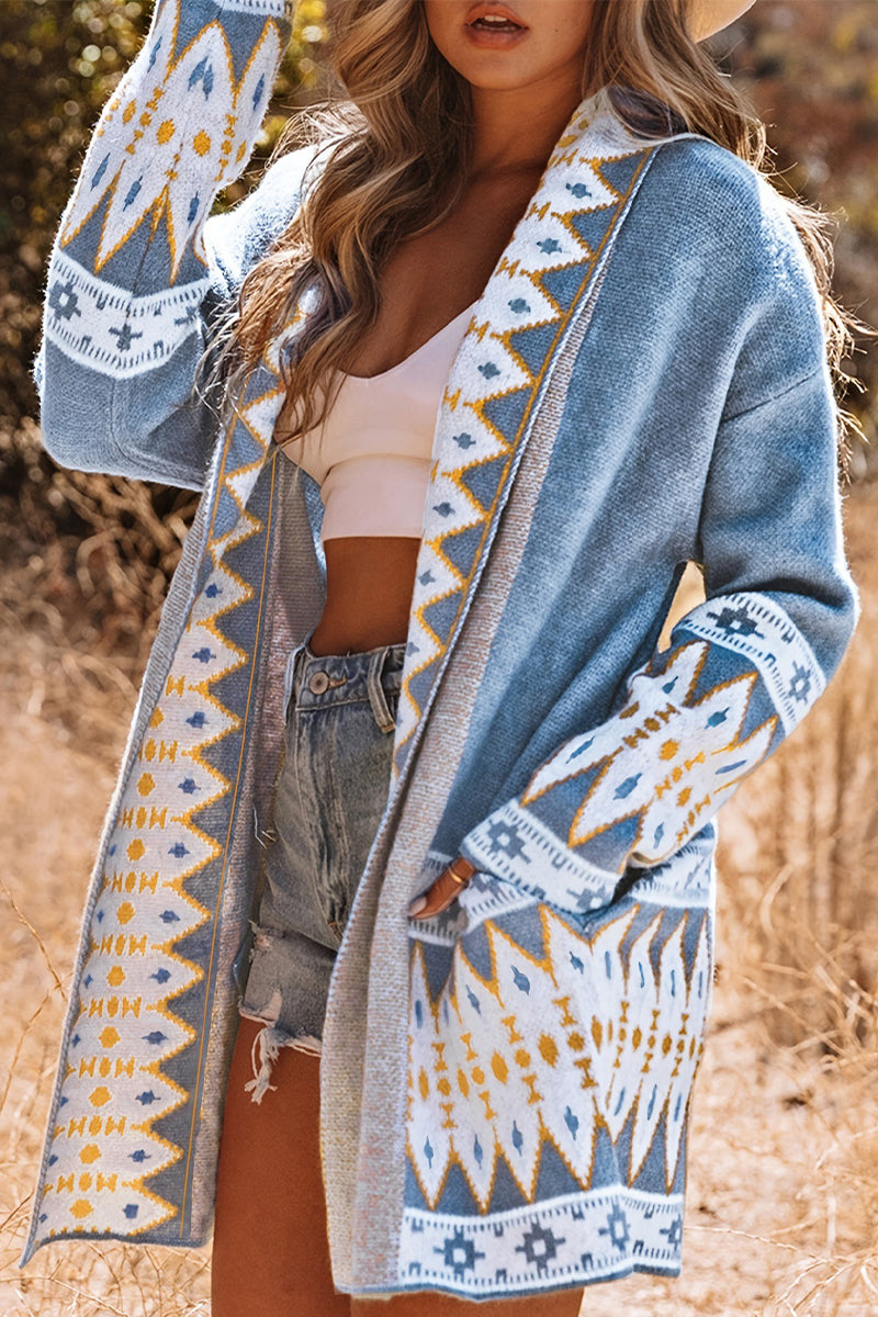 Vêtements d'extérieur décontractés, style streetwear, à manches contrastées, avec poches et col en cardigan, en tissu à motifs.