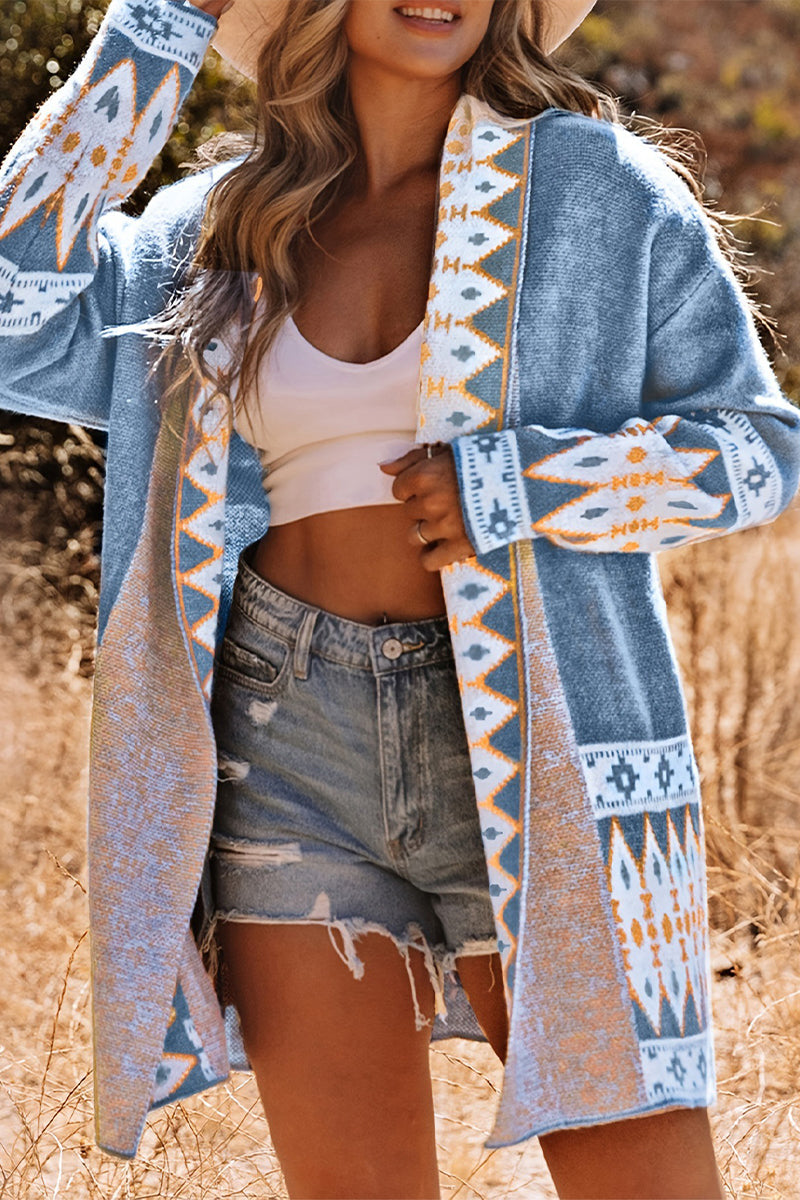 Vêtements d'extérieur décontractés, style streetwear, à manches contrastées, avec poches et col en cardigan, en tissu à motifs.