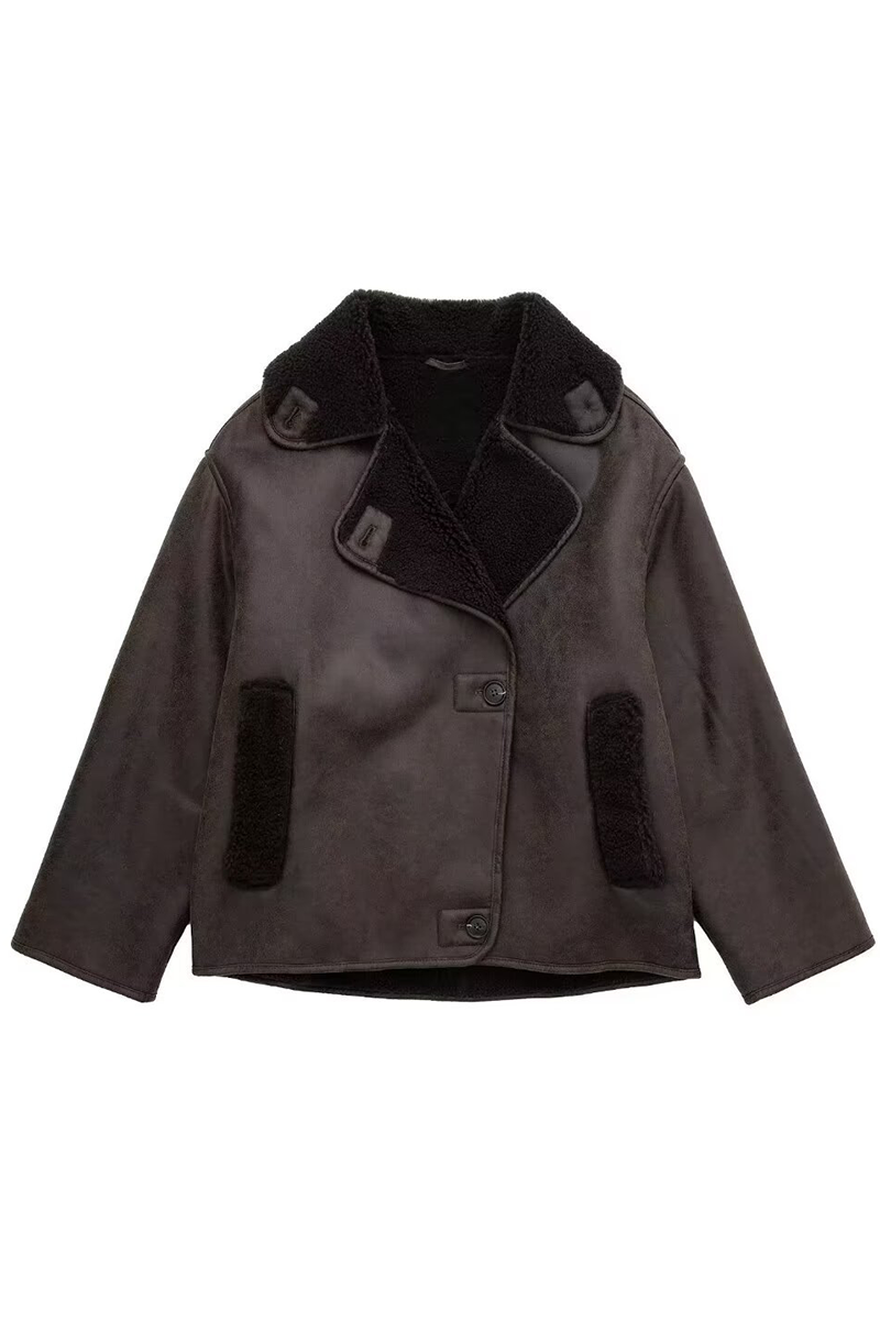 Vêtements d'extérieur décontractés, style streetwear, avec boutons, patchwork, col montant moelleux.