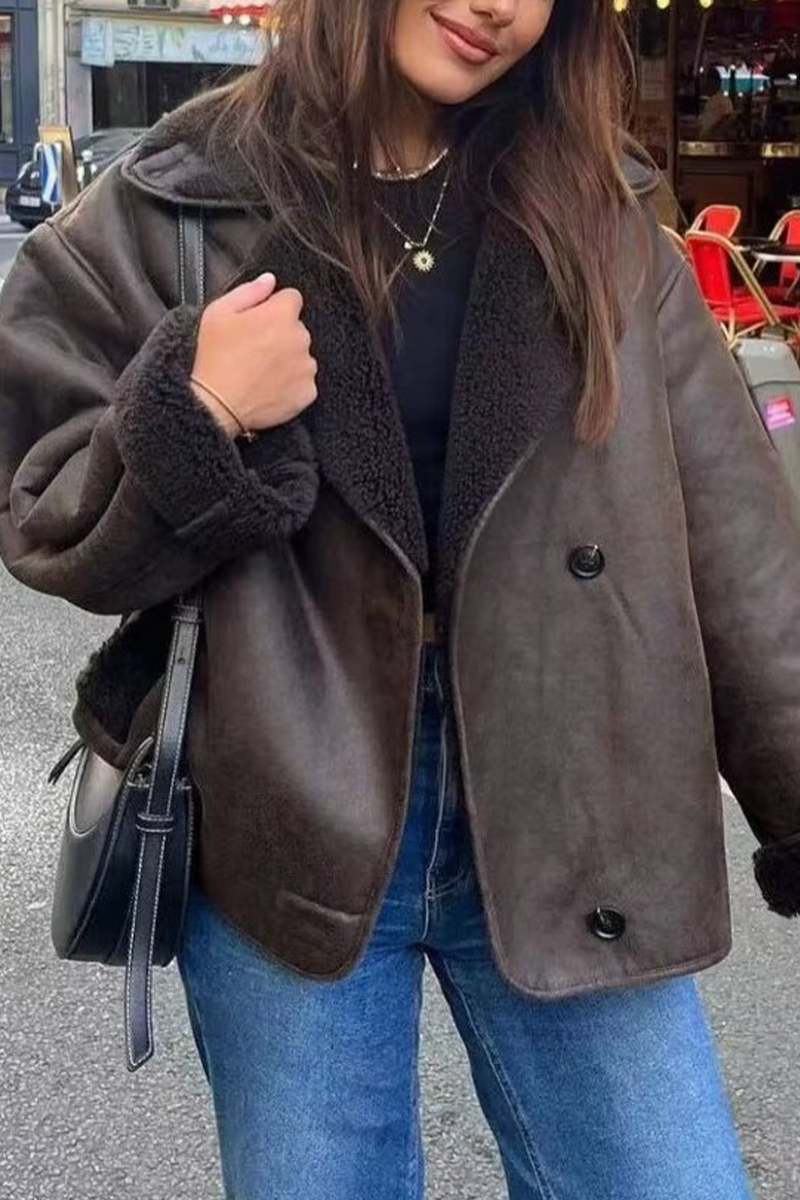 Vêtements d'extérieur décontractés, style streetwear, avec boutons, patchwork, col montant moelleux.