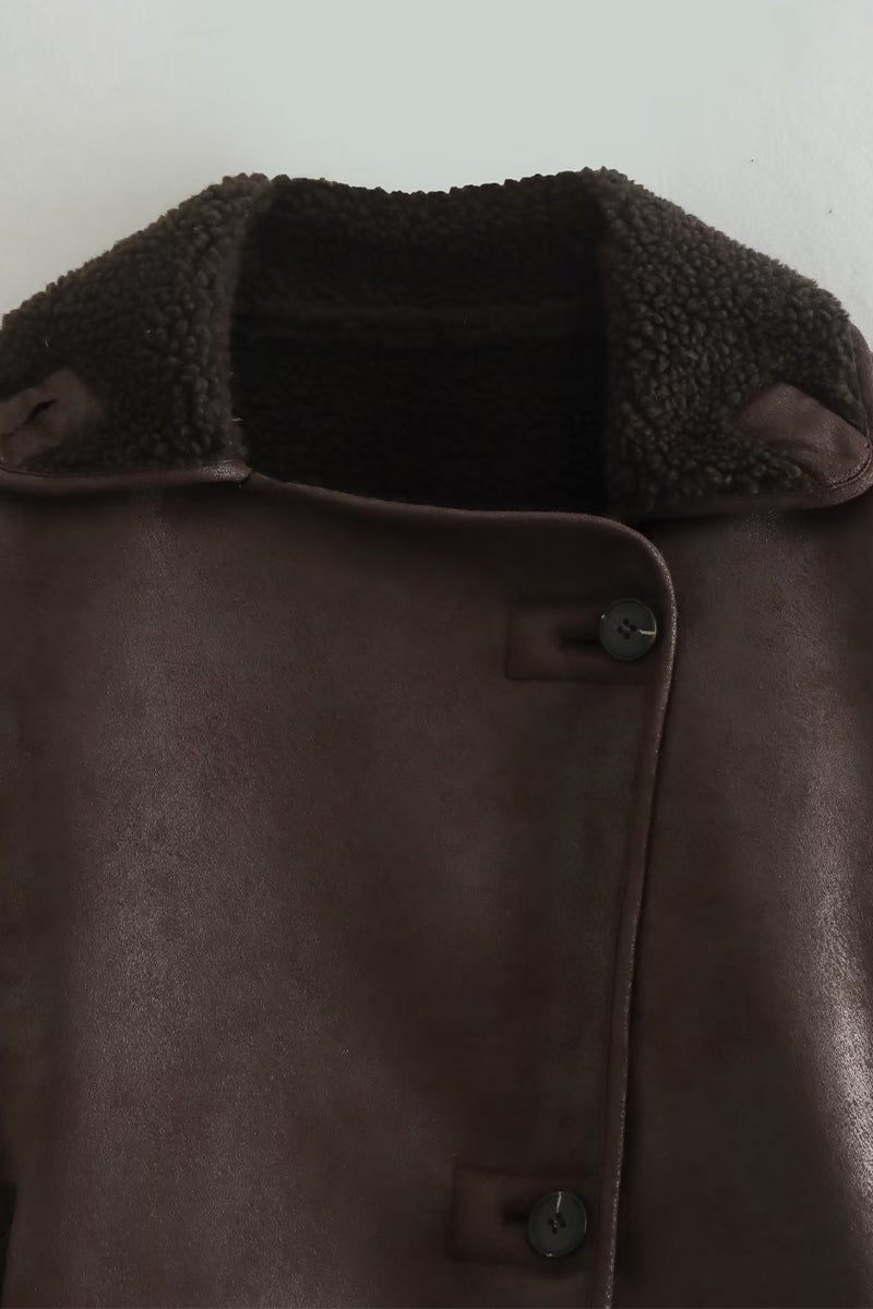 Vêtements d'extérieur décontractés, style streetwear, avec boutons, patchwork, col montant moelleux.