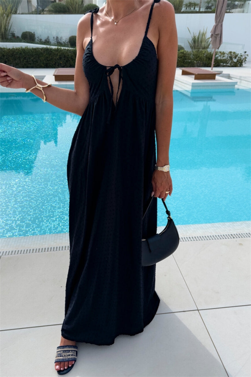 Robes longues sexy de vacances, dos nu, avec ceinture et col montant (4 couleurs)