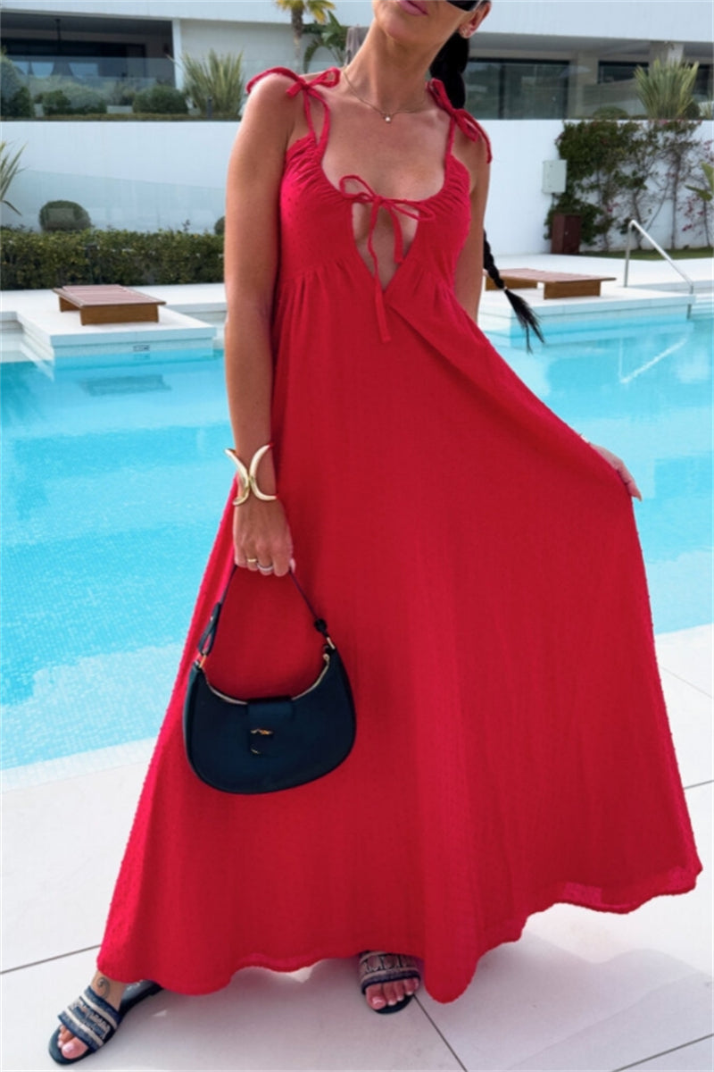 Robes longues sexy de vacances, dos nu, avec ceinture et col montant (4 couleurs)