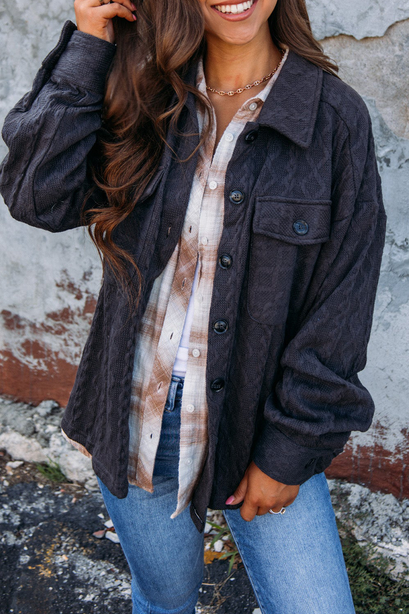 Vêtements d'extérieur décontractés, style streetwear, avec poches, boutons, texture et col montant (4 couleurs)