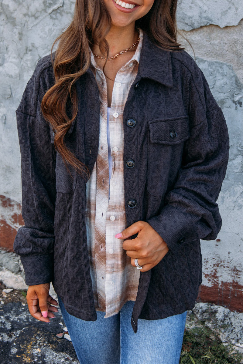 Vêtements d'extérieur décontractés, style streetwear, avec poches, boutons, texture et col montant (4 couleurs)