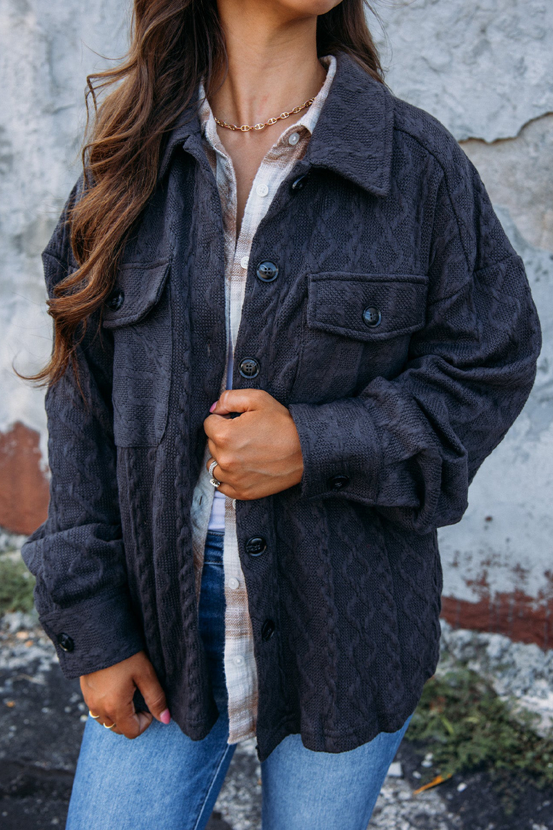 Vêtements d'extérieur décontractés, style streetwear, avec poches, boutons, texture et col montant (4 couleurs)