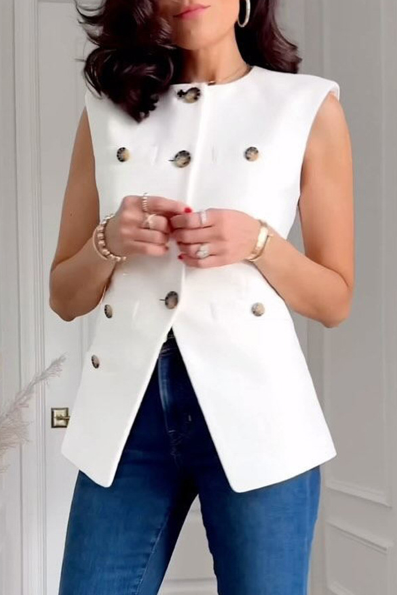 Gilets décontractés à boutons, col rond et fente.