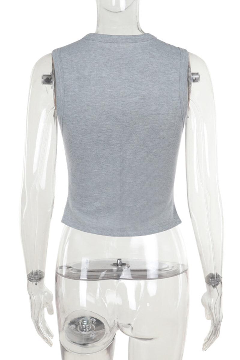 Hauts décontractés, couleur unie, boutons, col rond, pour tous les jours