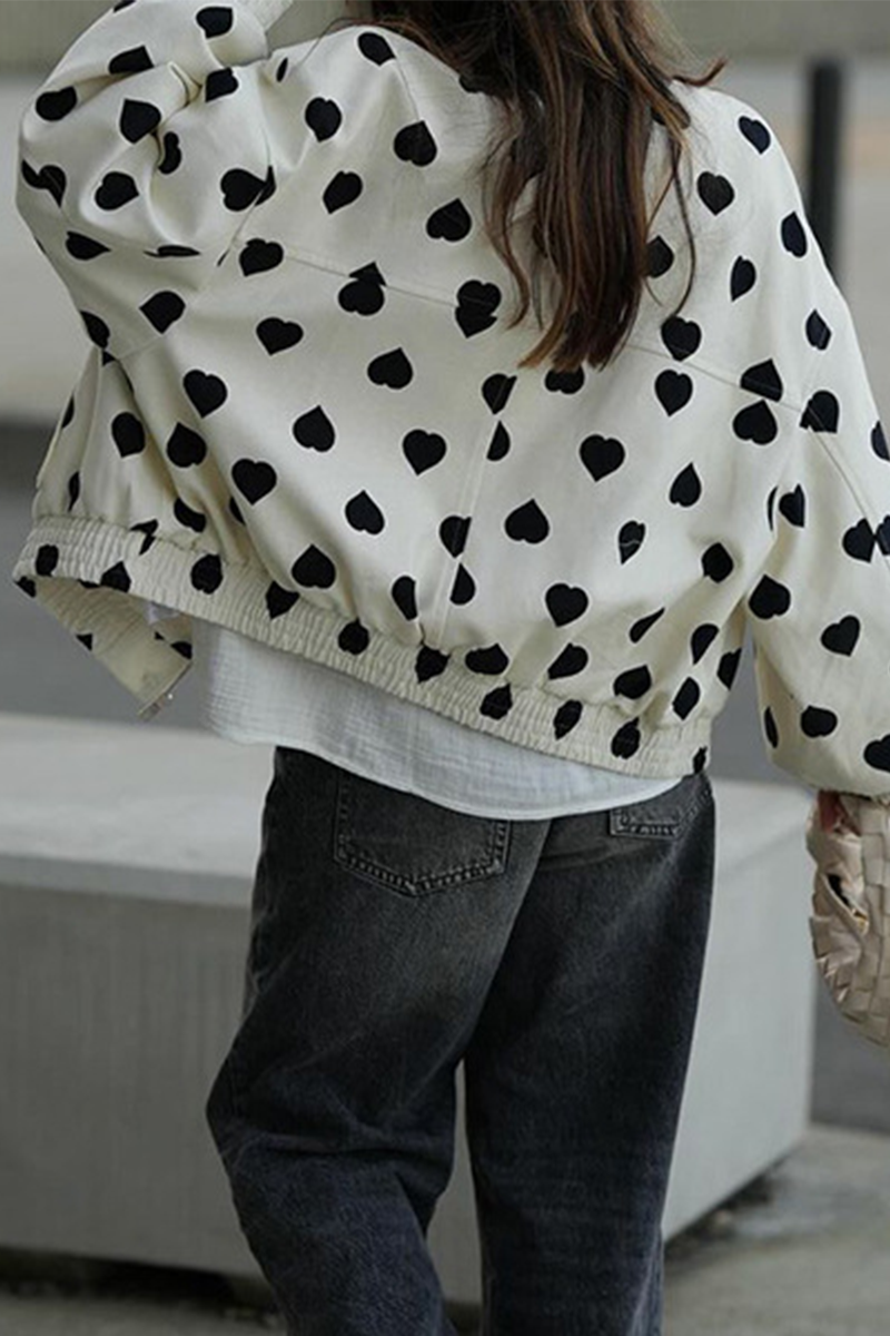 Vêtements d'extérieur décontractés, style streetwear, imprimé patchwork, col rond, fermeture éclair.