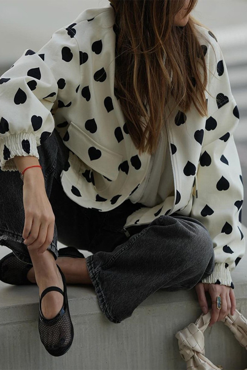 Vêtements d'extérieur décontractés, style streetwear, imprimé patchwork, col rond, fermeture éclair.