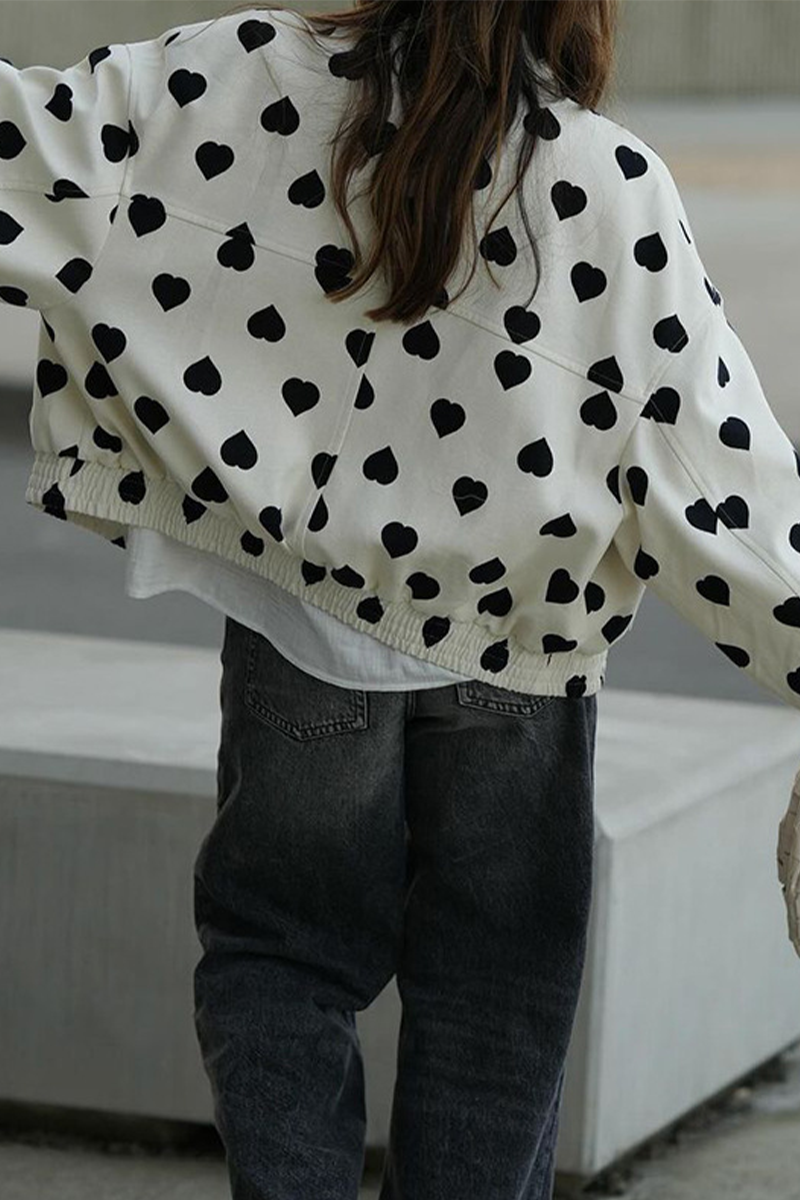 Vêtements d'extérieur décontractés, style streetwear, imprimé patchwork, col rond, fermeture éclair.