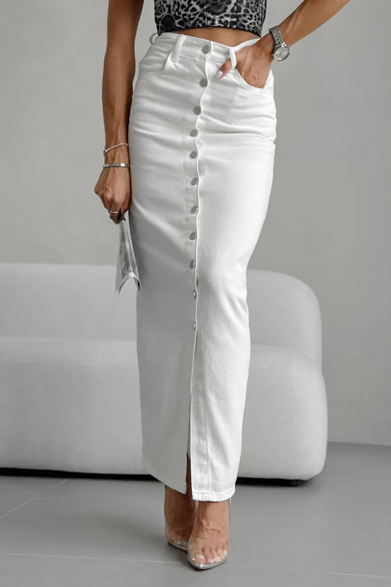 Casual Daily Pocket Buckle Regular High Waist Straight Solid Color Bottoms